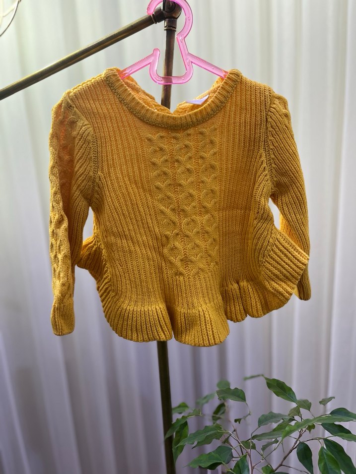 Sarı kız bebek Triko Kazak, Bisiklet Yaka, Uzun Kollu - Görsel 4