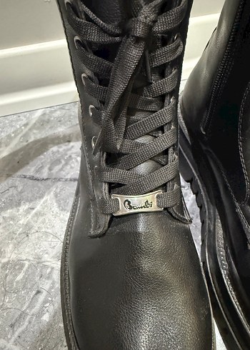 Siyah Deri Tokalı Biker Stiletto Bot