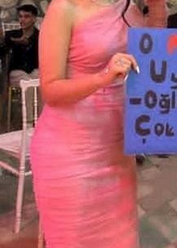 Abiye Pembe Drapeli Uzun Straplez Elbise