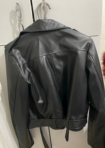 Kadın Siyah Biker Deri Ceket - Görsel 2