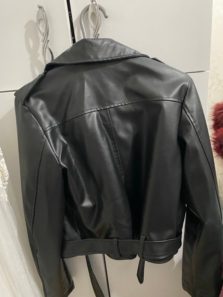 Kadın Siyah Biker Deri Ceket - Görsel 2