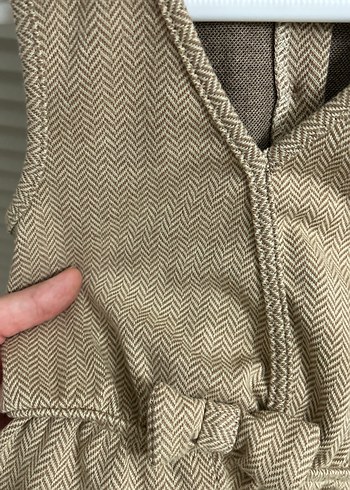 Bej Kemerli Kız Çocuk Kolsuz Yelek - Görsel 3