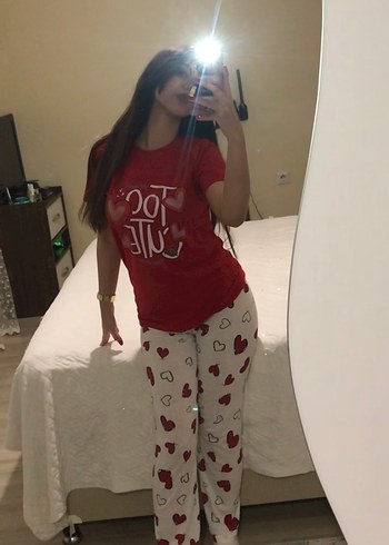 Kırmızı Baskılı Kısa Kollu Rahat Pijama Takımı