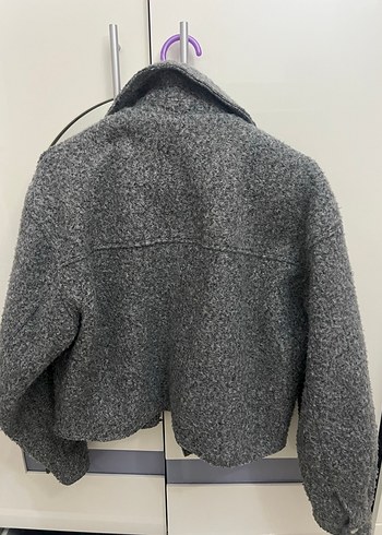 Gri Kısa Yün Kadın Ceket - Görsel 3