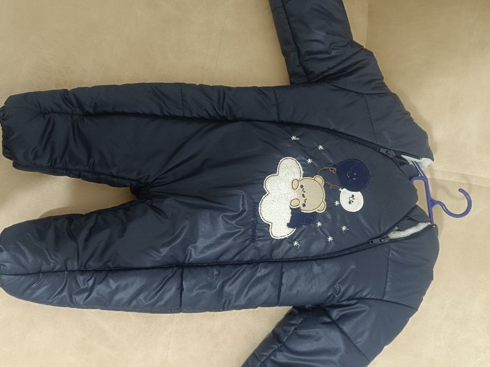 Lacivert Peluş Kapüşonlu Bebek Tulumu - Görsel 2