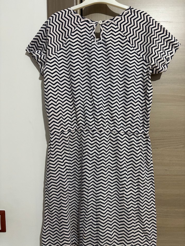 Kısa Kollu Zebra Desenli Midi Elbise - Görsel 2