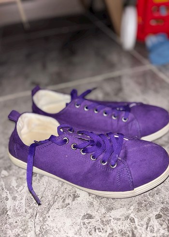 Mor Süet Bağcıklı Kadın Sneakers - Görsel 2