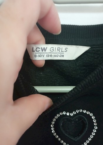 Siyah kız çocuk Kalp Baskılı taşlı Sweatshirt - Görsel 3