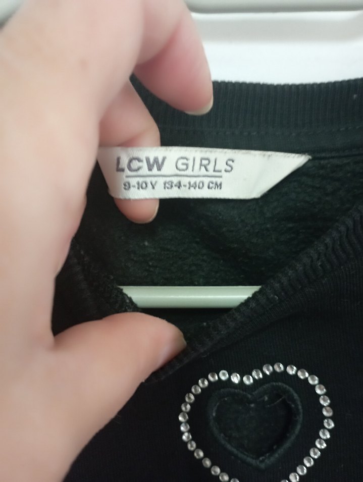 Siyah kız çocuk Kalp Baskılı taşlı  Sweatshirt - Görsel 3