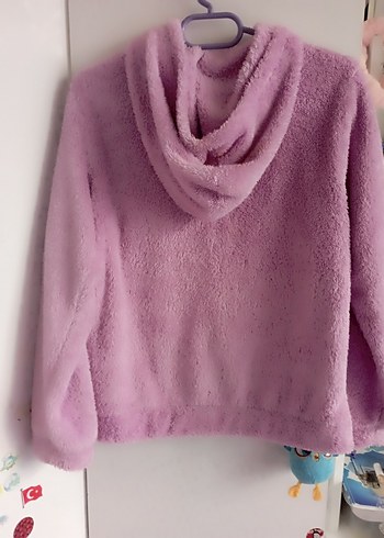 Kız Çocuk Lila Kapüşonlu Peluş Ceket - Görsel 4