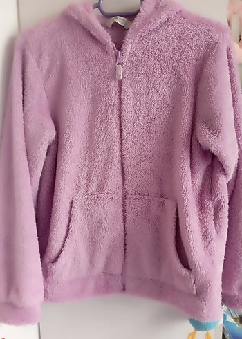 Kız Çocuk Lila Kapüşonlu Peluş Ceket - Görsel 2