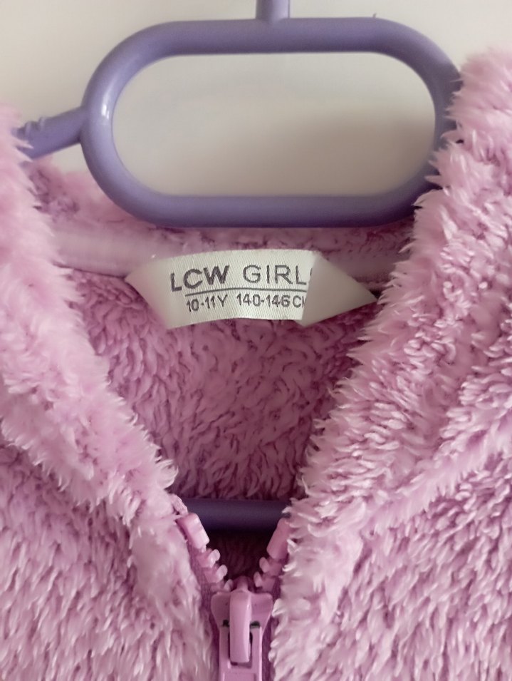 Kız Çocuk Lila Kapüşonlu Peluş Ceket - Görsel 5