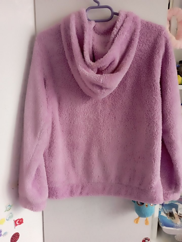 Kız Çocuk Lila Kapüşonlu Peluş Ceket - Görsel 4