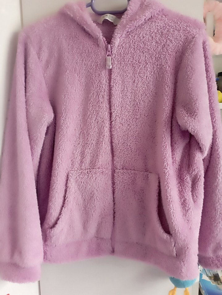 Kız Çocuk Lila Kapüşonlu Peluş Ceket - Görsel 2