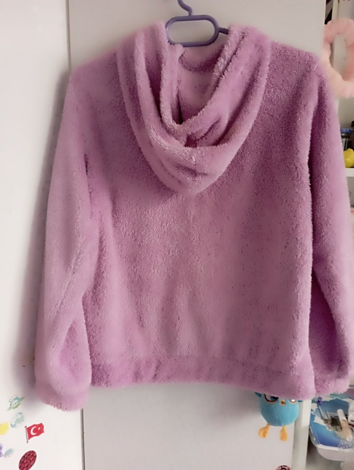 Kız Çocuk Lila Kapüşonlu Peluş Ceket - Görsel 3