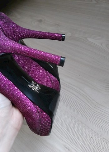 Mor Parlak Glitarlı Yüksek Topuklu Stiletto - Görsel 2