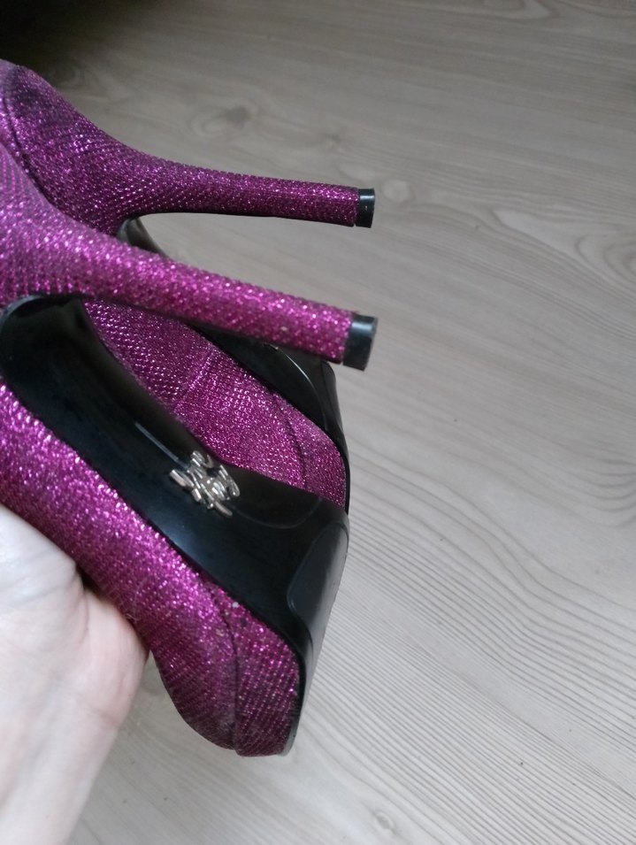 Mor Parlak Glitarlı Yüksek Topuklu Stiletto - Görsel 2