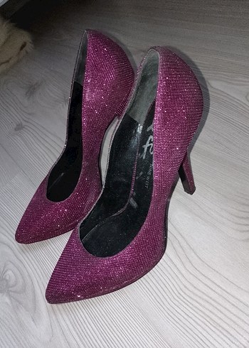 Mor Parlak Yılan Desenli Stiletto Topuklu Kadın Ayakkabı - Görsel 2