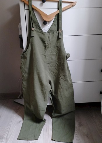 Kadın Haki Keten Salaş Midi Tulum - Görsel 4