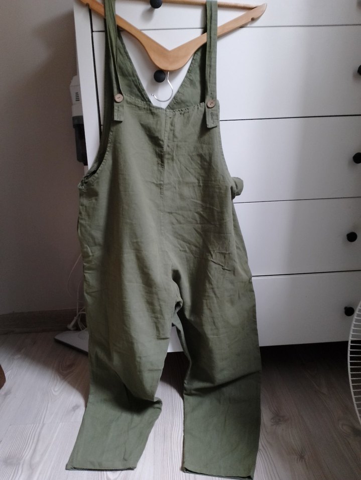 Kadın Haki Keten Salaş Midi Tulum - Görsel 4