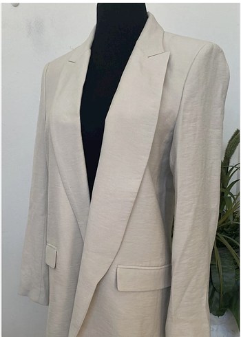 Zara Ekru Uzun Blazer Ceket