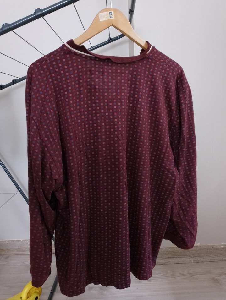 Bordo V Yaka Erkek Triko Pijama Üstü - Görsel 4