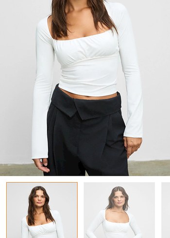 Beyaz V Yakalı Uzun Kollu Kadın Bluz - Görsel 2