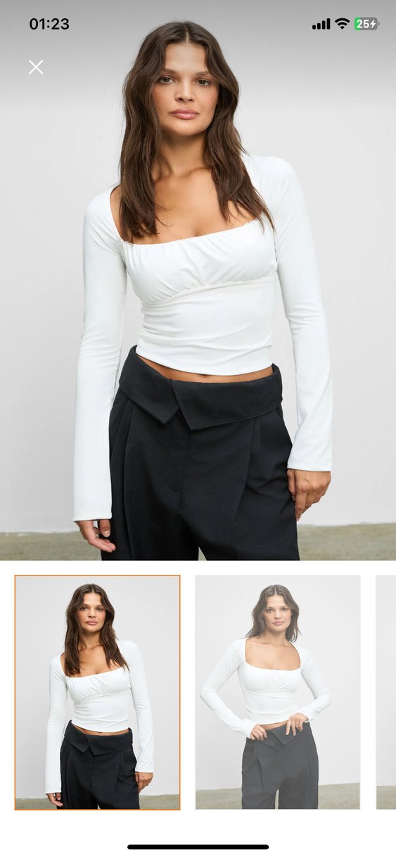 Beyaz V Yakalı Uzun Kollu Kadın Bluz - Görsel 2