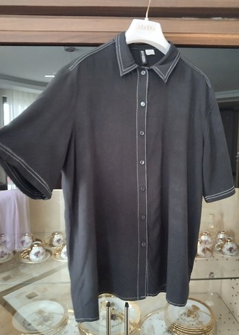 H&M Dugmeli Siyah Kisa Kollu Gomlek Standart H M