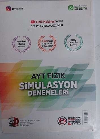  3D yayınları ayt fizik deneme