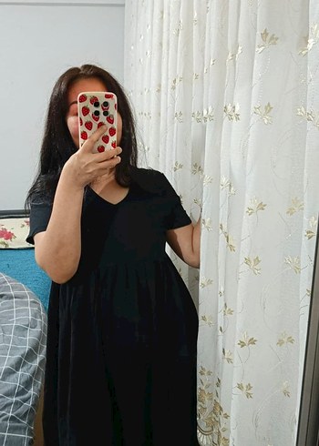 Siyah V Yaka Midi Hamile Elbisesi - Görsel 2