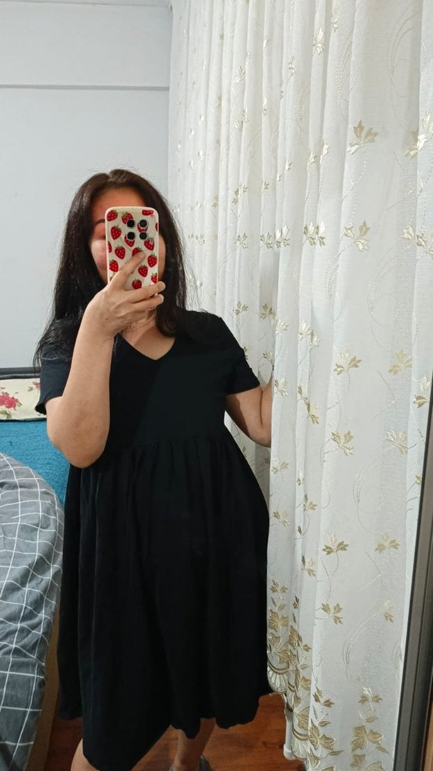 Siyah V Yaka Midi Hamile Elbisesi - Görsel 2