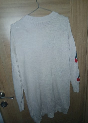 Nakışlı Gri Triko Kadın Kazak - Görsel 2