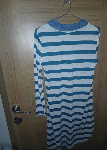 Mavi Çizgili Hamile Elbisesi, Uzun Kollu, Rahat Kesim - Görsel 3