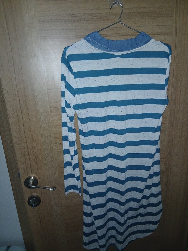 Mavi Çizgili Hamile Elbisesi, Uzun Kollu, Rahat Kesim - Görsel 3