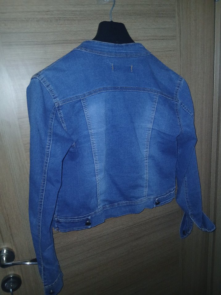 Düğmeli Mavi Denim Kadın Ceket - Görsel 4