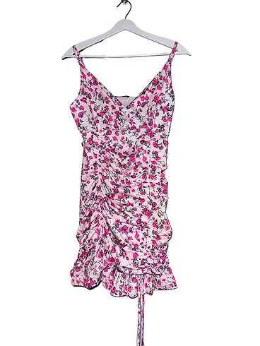 Pembe desenli mini elbise