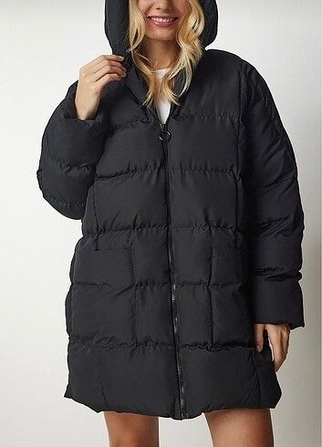 Happiness siyah oversize şişme kaban(yenı kullanılmadı )