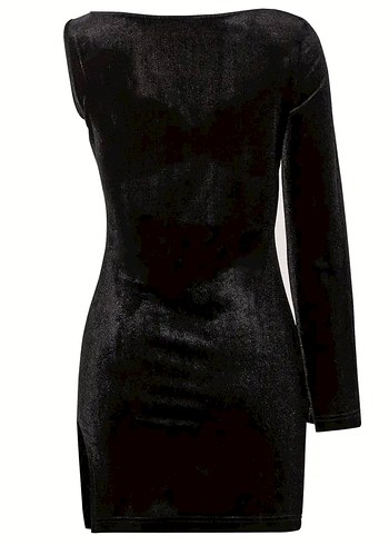 Siyah mini toka detaylı tek kol elbise - Görsel 3
