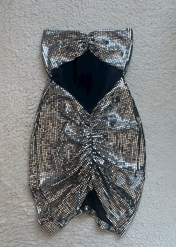 Payetli Straplez Mini Abiye Elbise Likralı - Görsel 2