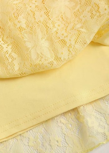 Sarı Dantelli Mini şort etek Bustiyer Takım - Görsel 5