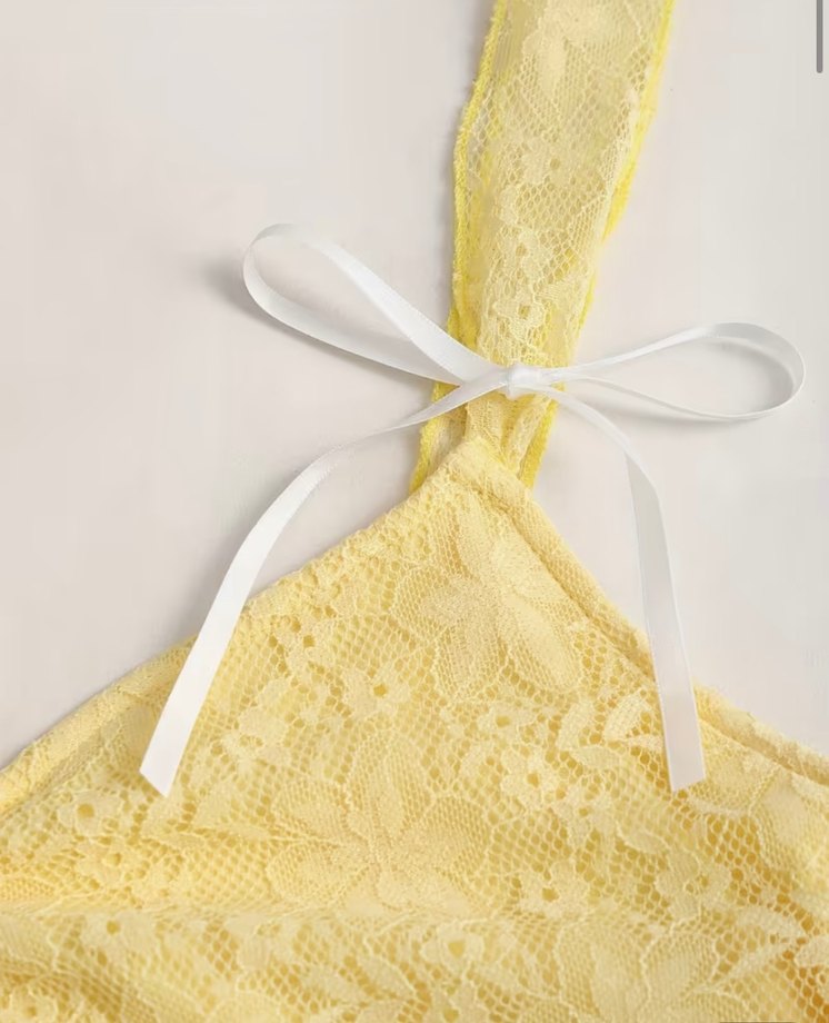 Sarı Dantelli Mini şort etek Bustiyer Takım - Görsel 4