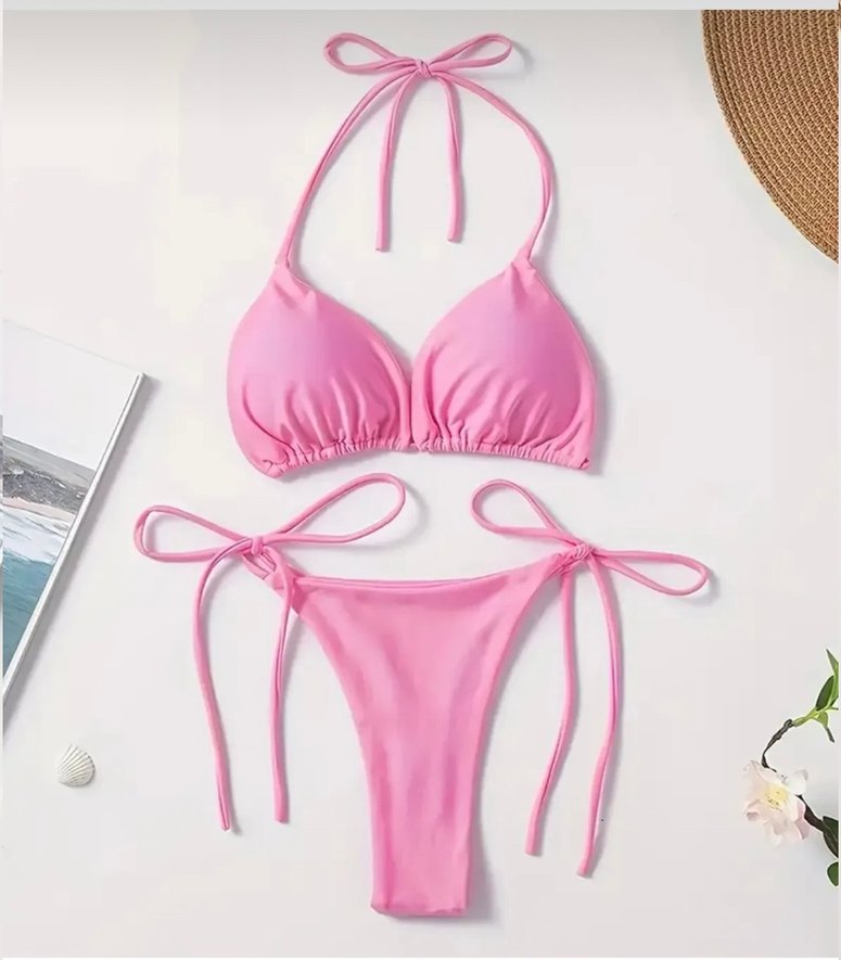 Pembe Bağcıklı 3 lü Bikini Takımı - Görsel 4
