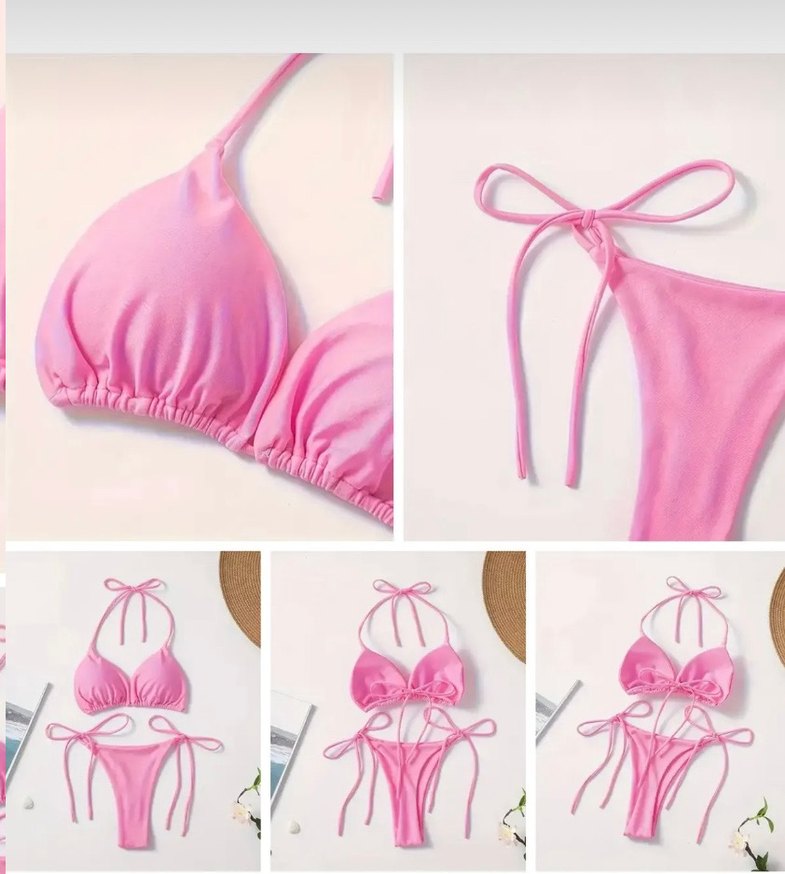 Pembe Bağcıklı 3 lü Bikini Takımı - Görsel 3