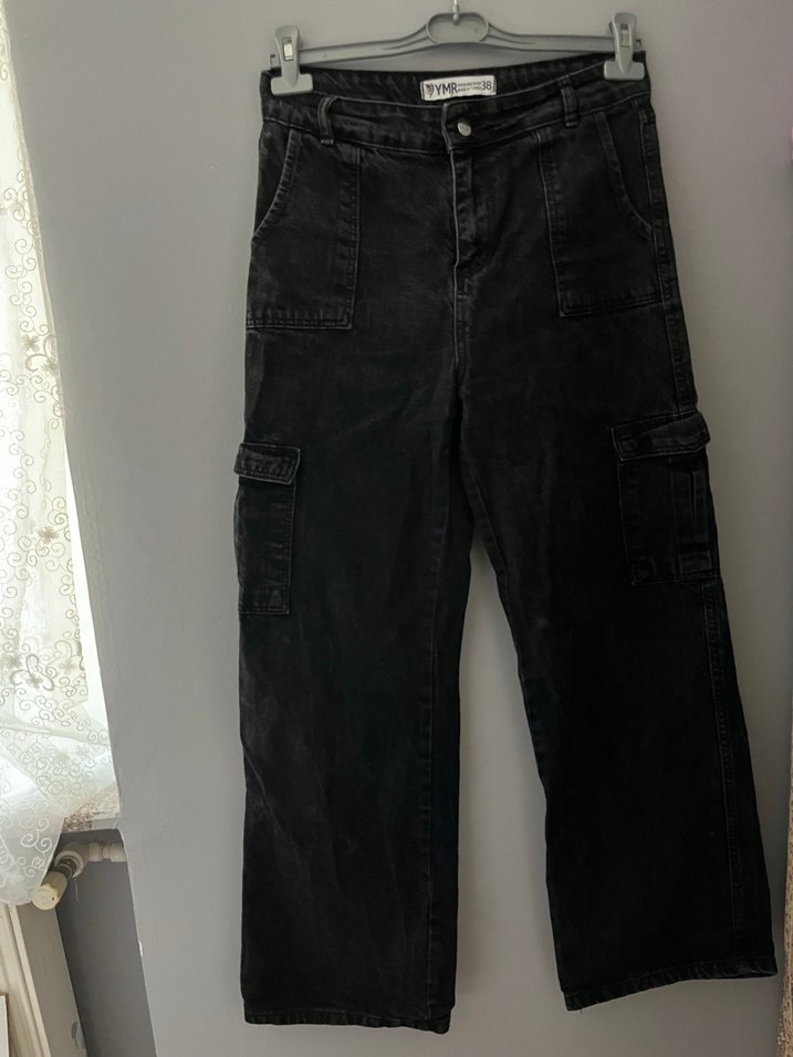 Siyah Bol Kesim Midi Kot Pantolon - Görsel 2