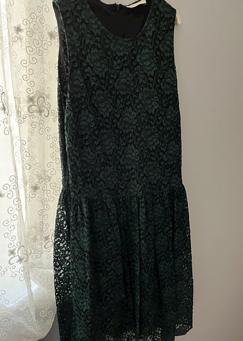 Kadın Koyu Yeşil Dantel Uzun Elbise - Görsel 2