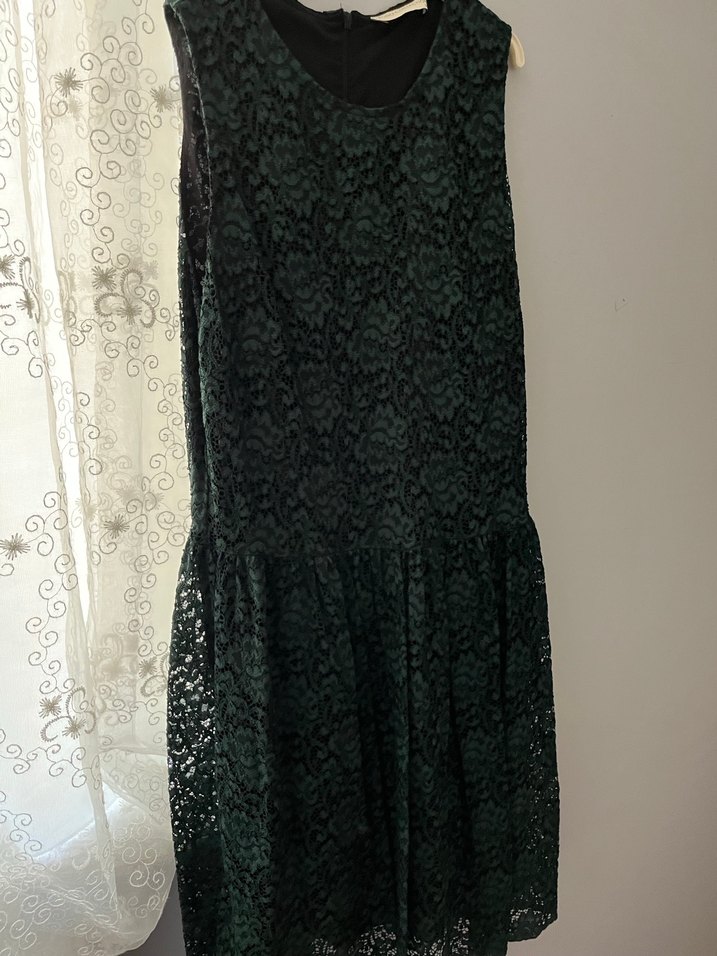 Kadın Koyu Yeşil Dantel Uzun Elbise - Görsel 2