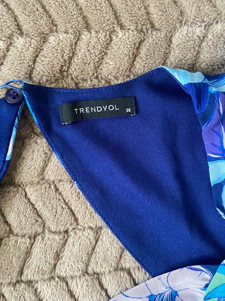 Mavi Çiçekli Straplez Bohem Midi Elbise - Görsel 2