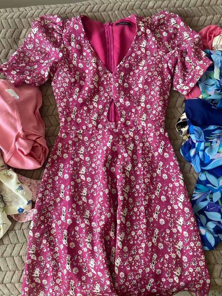 V yaka pembe midi elbise - Görsel 2