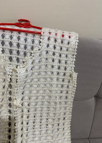 Beyaz Örgü Bohem Yelek - Görsel 2
